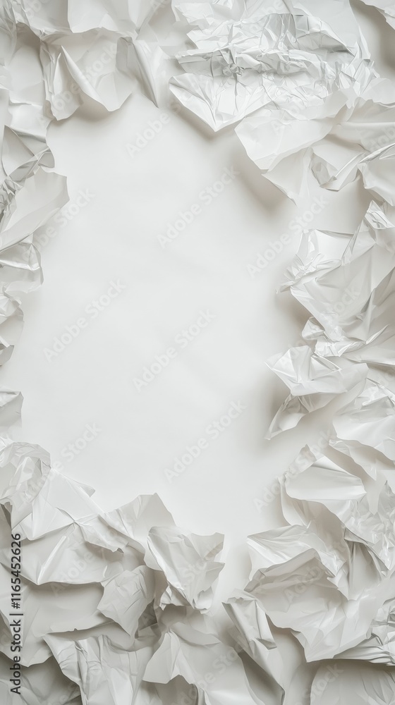 Poster white crumpled paper frame texture background abstract design minimalist style