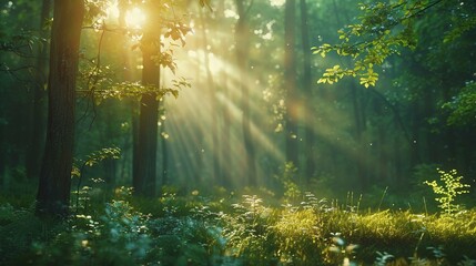 Obraz premium sun rays in the forest