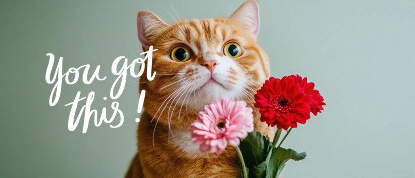 Niedliche Katze mit Blumenstrau&szlig;  Du schaffst das Motiv
