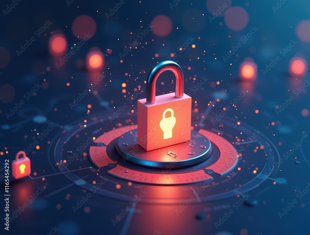 Poster digital security concept with abstract lock and technology background for cyber safety
