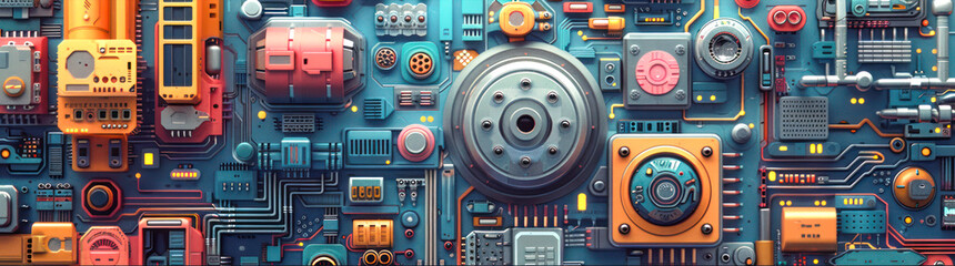 Fototapeta premium Colorful Cybernetic Circuit Board