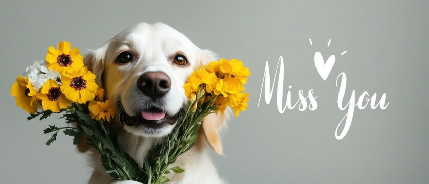 Golden Retriever mit Blumenstrau&szlig;  Ich vermisse dich