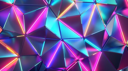 Glowing neon lights illuminating triangular shapes, forming a colorful and futuristic abstract background, perfect for wallpapers