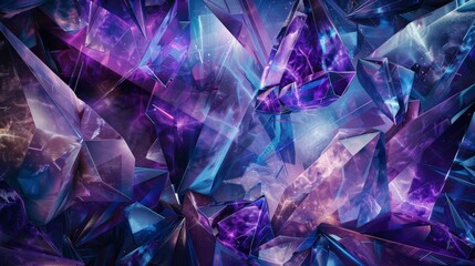 Shiny purple and blue crystals are forming a futuristic galaxy texture, perfect for a wallpaper