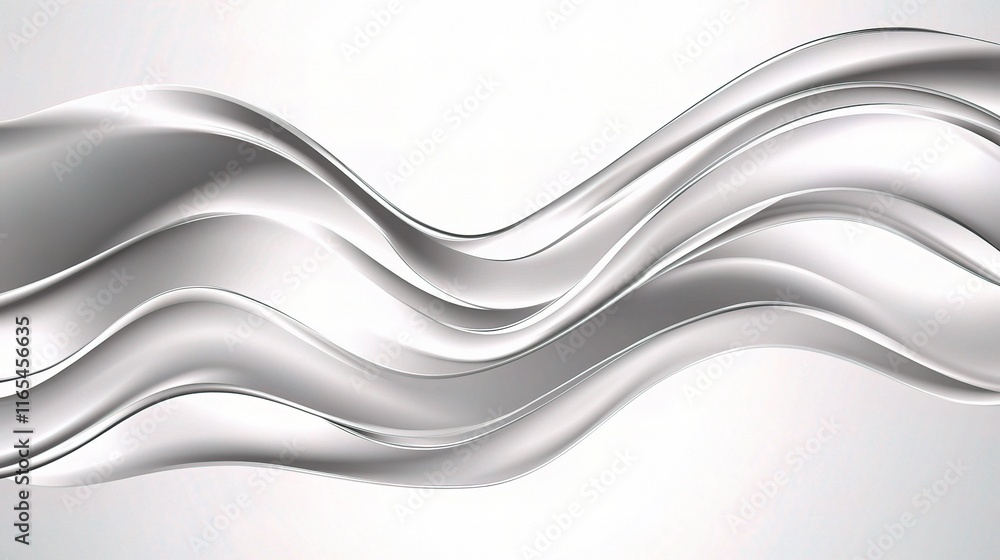 Poster shiny silver foil background with smooth waves and gradient effect