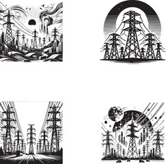 Power Lines Silhouette - Utility Poles and Electrical Grid Design