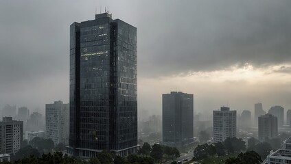 city skyline photo covered with fog or clouds