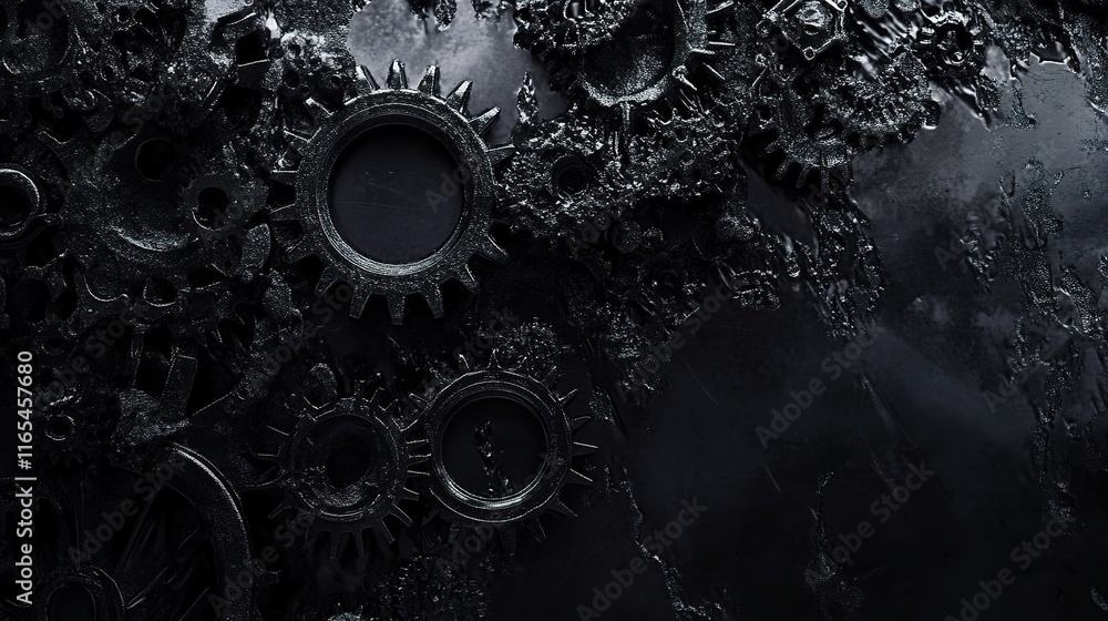 Poster dark background with overlapping gears in grunge style design