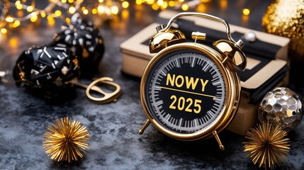 Złoty budzik z napisem Nowy Rok 2025 © Grzegorz Kuczynski