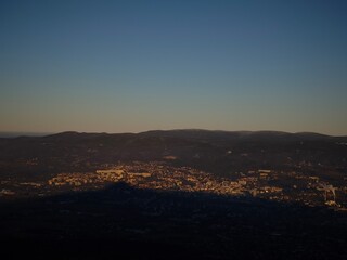 Liberec cityscape at sunset from jested mountain, czech republic