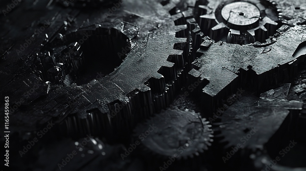 Poster intricate dark background with overlapping mechanical gears