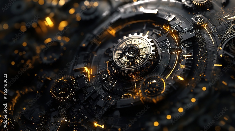 Aufkleber intricate geometric design featuring connected gears in abstract style