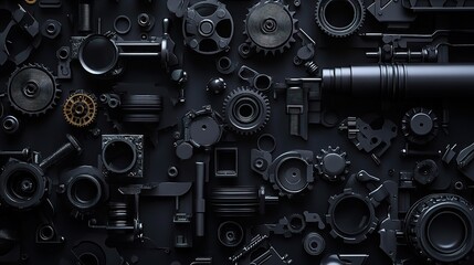 Dark Industrial Wallpaper Featuring 3D Render of Vehicle Components