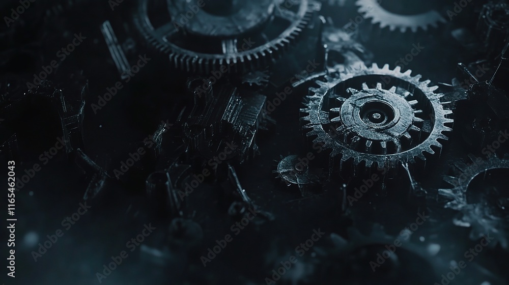 Poster dark overlapping gears with textured background in moody setting