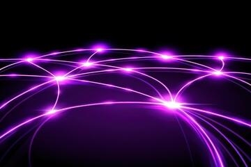 Holographic circular network icon image, A vibrant, abstract design featuring interconnected lines and nodes in purple tones against a black background, symbolizing connectivity and technology.