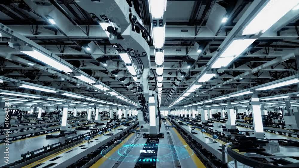 Poster advanced robotic assembly in a modern manufacturing facility showcasing automation efficiency and pr