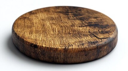 Rustic round wooden board, isolated on white. (1)