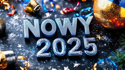 Błyszczące ozdoby i napis Nowy Rok 2025 © Grzegorz Kuczynski