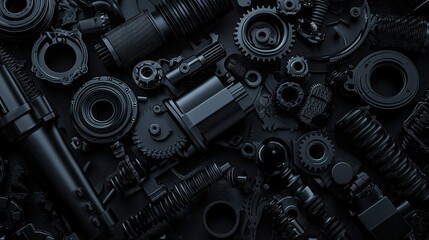 Naklejka premium Detailed Dark Industrial Wallpaper with 3D Rendered Vehicle Parts