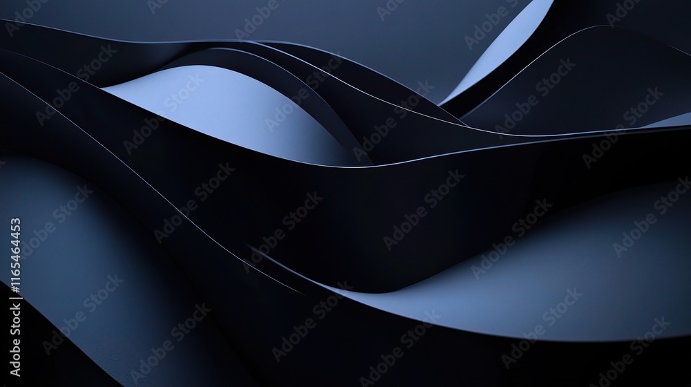 Poster dark blue abstract background with black shadows and mod wave forms