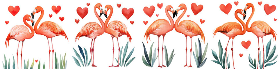 Fototapeta premium Flamingos with Hearts for Romantic Decor