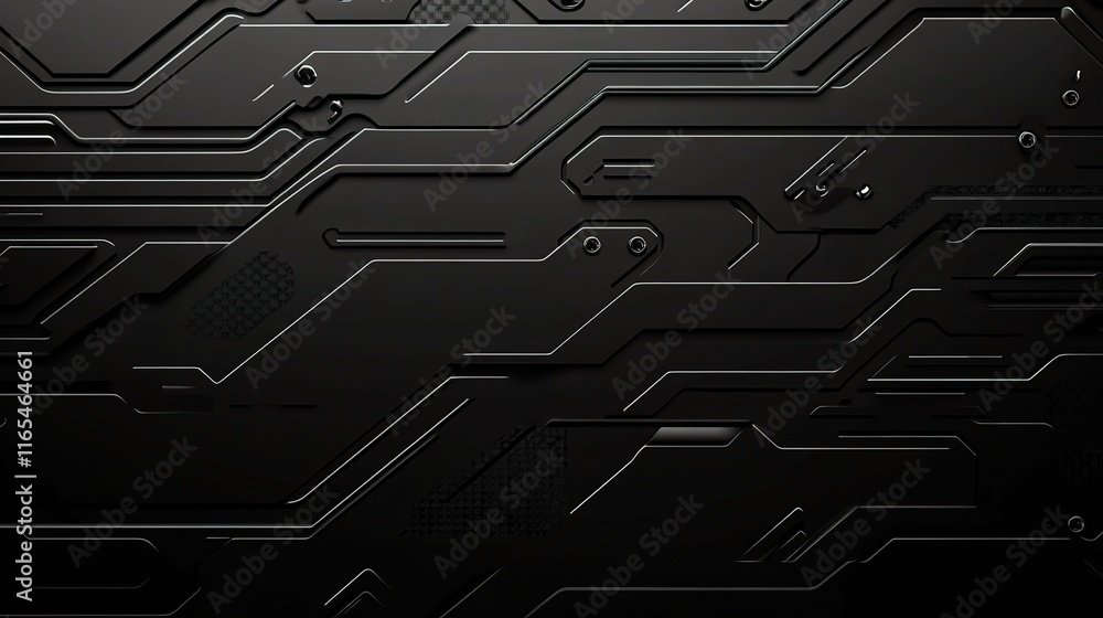Poster sleek black metal texture with circuit design for background use