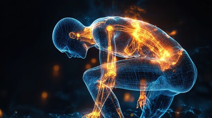 Anatomy of body and joints pain on black background, HD image
