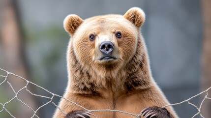 Fototapeta premium A close-up of a curious bear looking through a fence.