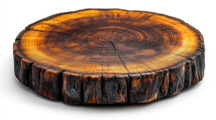 Rustic wooden round cutting board, isolated on white.