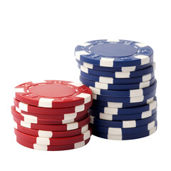 Stacks of red and blue poker chips arranged neatly, symbolizing gambling and strategy. Perfect for casino themed projects or games