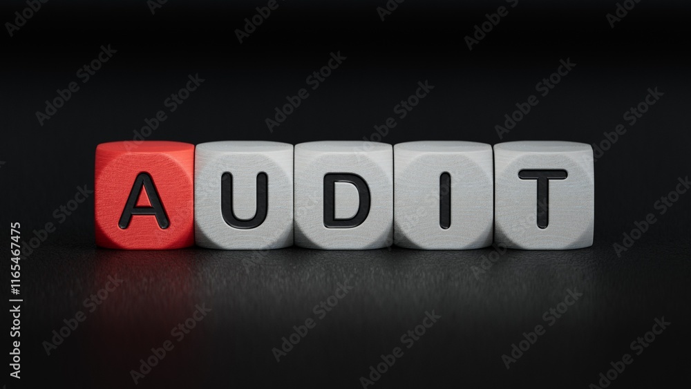 Aufkleber wooden cube block with audit business word.close up of wooden elements,business concept.3d rendering