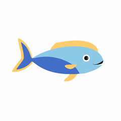 Vibrant blue and yellow fish illustration on a white background, representing aquatic life, marine animals, and underwater themes.