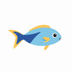 Vibrant blue and yellow fish illustration on a white background, representing aquatic life, marine animals, and underwater themes.