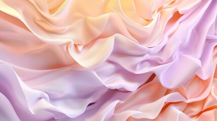 Smooth, pastel colored fabric forms elegant waves, creating a luxurious and stylish wallpaper design