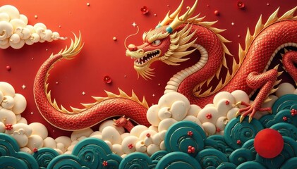 Fototapeta premium Intricate golden dragon scale & cloud vector, CNY background , chinese new year, oriental