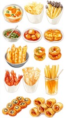 A Colorful Watercolor Feast of Delicious Finger Foods