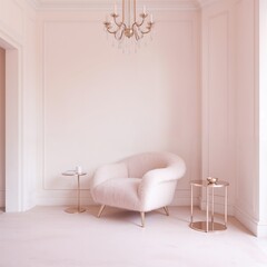 Minimalist Pink Room with Fluffy Chair, Creating a Serene and Elegant Atmosphere for Luxury Design Projects