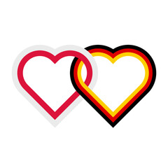 heart shaped ribbon of poland and germany flags intertwined. vector illustration isolated on white background