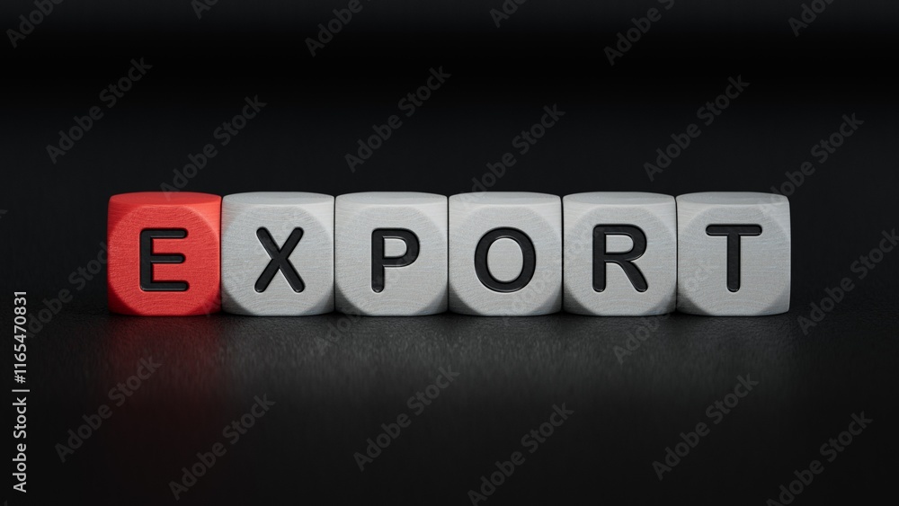 Aufkleber wooden cube block with export business word.close up of wooden elements,business concept.3d renderin