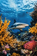 Fototapeta premium Shark on coral reef