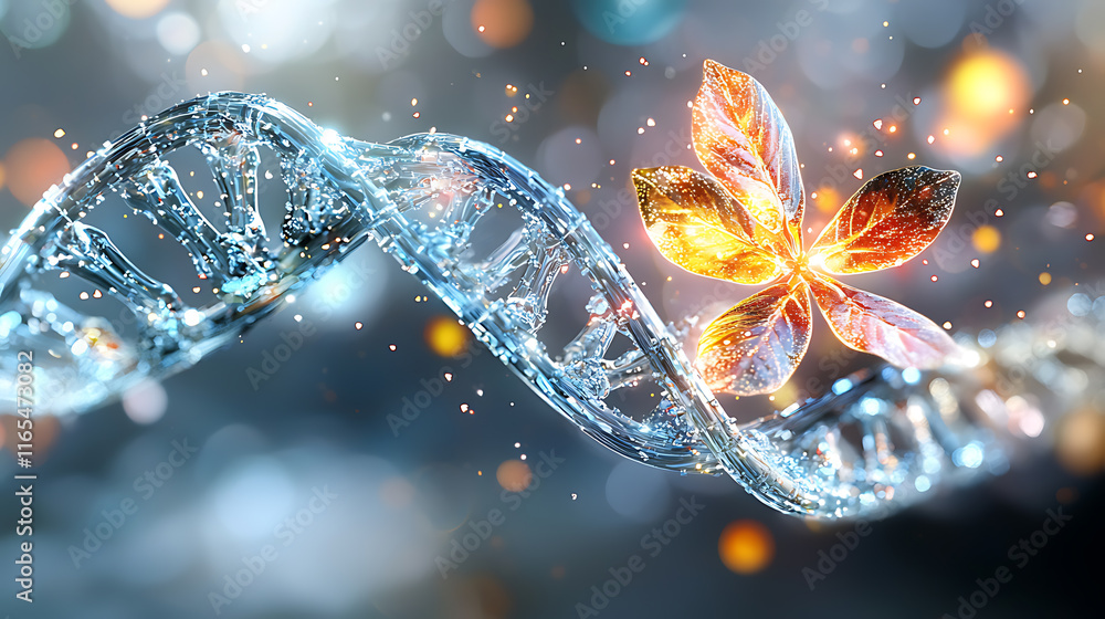 Poster dna structure and floral fusion abstract science art digital creation surreal environment artistic v