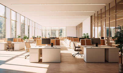 Bright modern office spaces with open space cubicles in a pleasant clean building. generative Ai