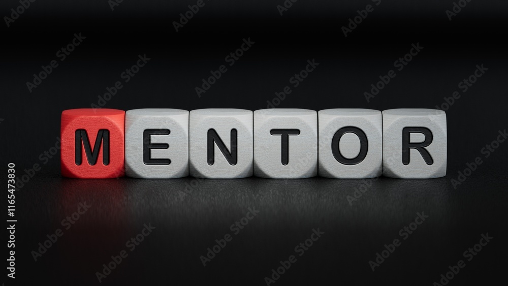 Aufkleber wooden cube block with mentor business word. mission, vision and core values concept.close up of woo