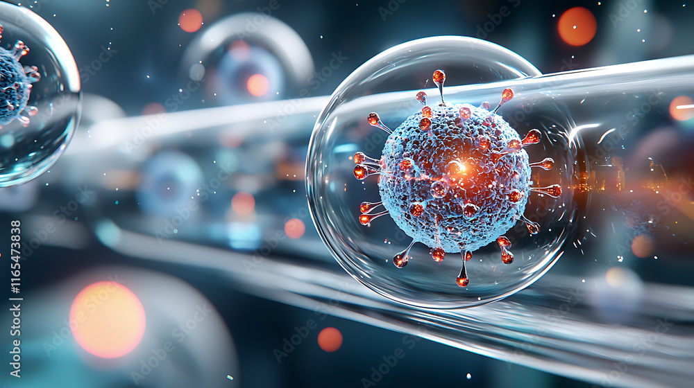 Poster cellular response to virus attack laboratory setting scientific illustration microbial environment c