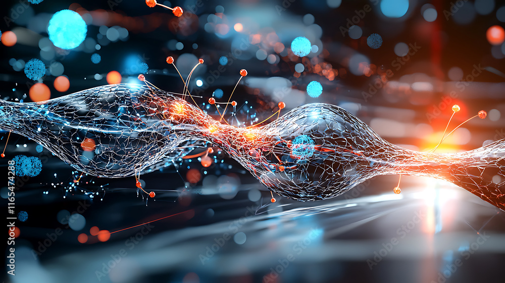Poster dynamic molecular structures in science lab digital art futuristic environment abstract viewpoint in