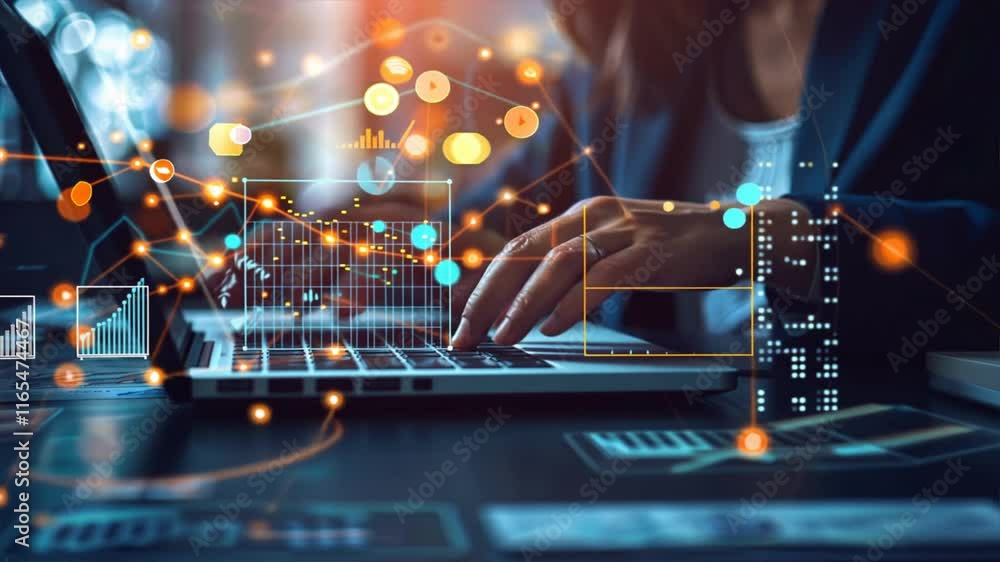 Leinwandbilder Data Analysis and Technology Insights from Digital Transformation with Graphs and Charts on Laptop for Business Decision Making