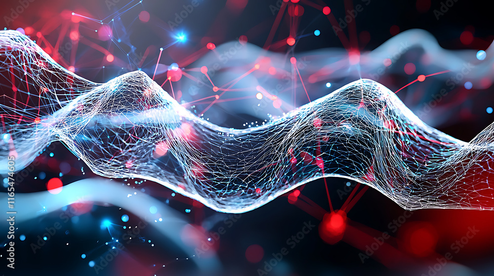 Poster dynamic abstract wave patterns digital realm graphic visualization futuristic environment 3d perspec