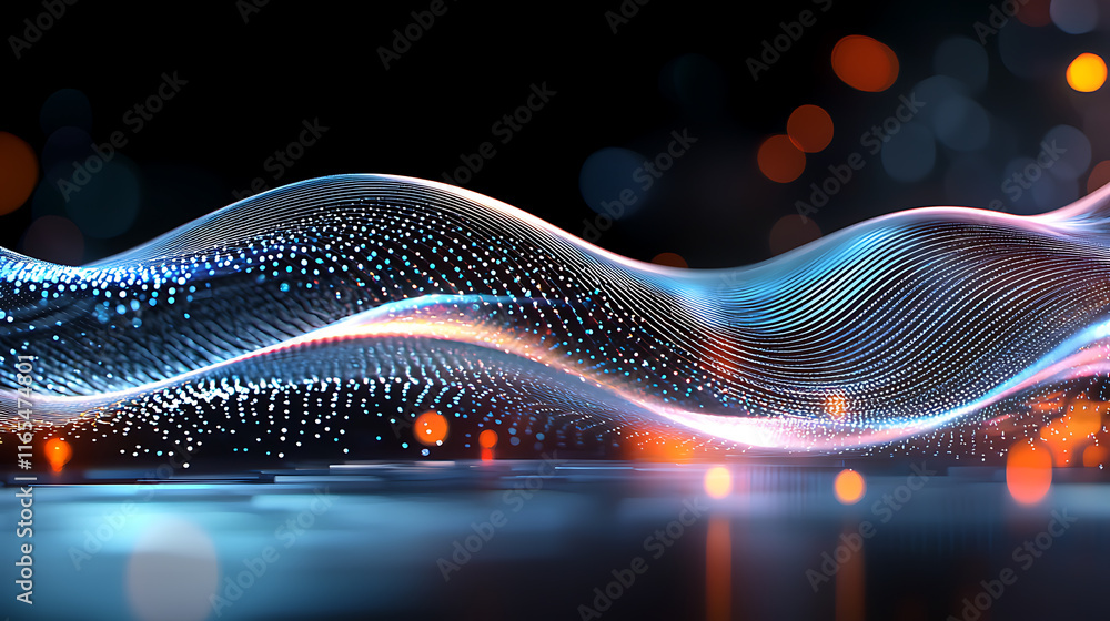 Poster dynamic flowing waves of light and color abstract digital art vibrant environment high-tech viewpoin