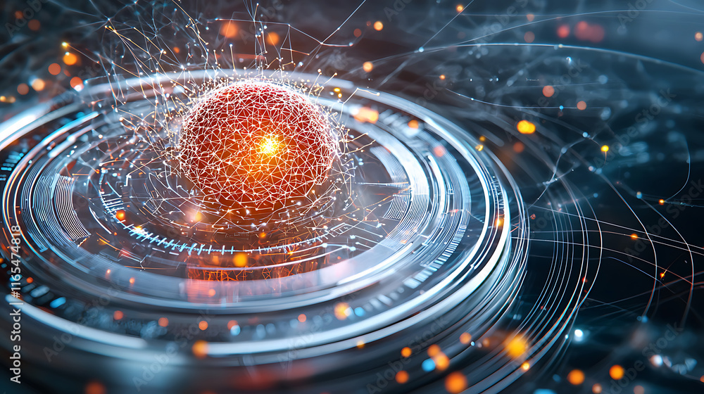 Poster dynamic energy visualization digital realm abstract art high-tech environment close-up view futurist