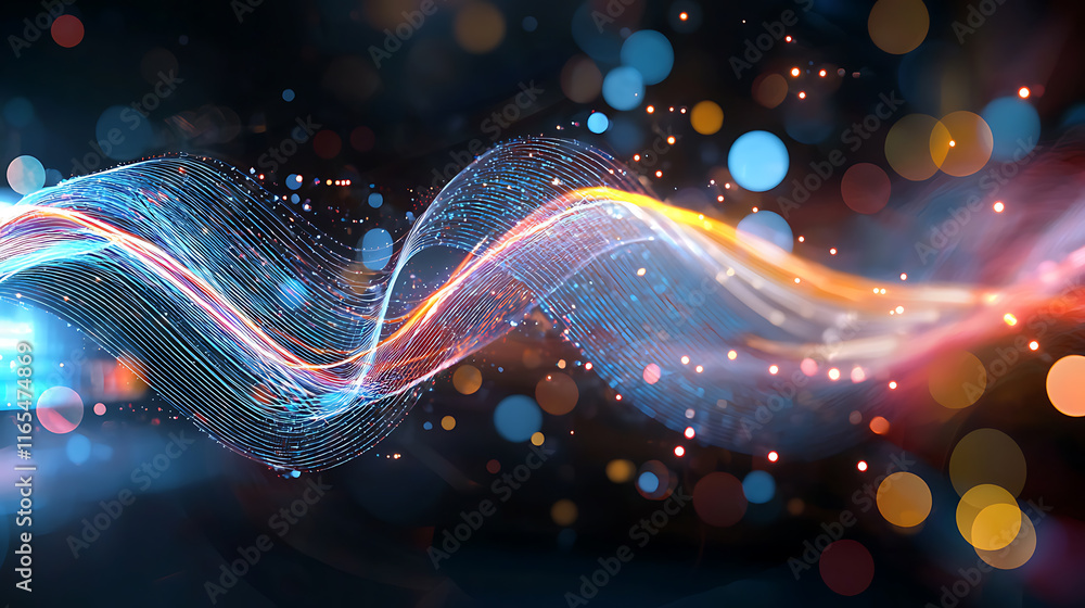 Poster dynamic wave patterns abstract visual art digital graphics vibrant colors close-up view conceptual d